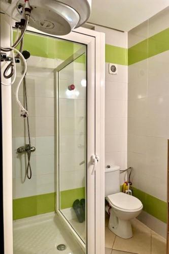 a bathroom with a shower and a toilet at Wellness Home in Tangier