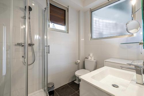 a bathroom with a shower and a toilet and a sink at Welcoming Apartment with parking - Croisette in Cannes