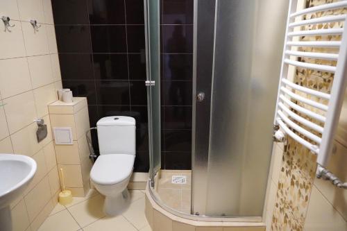 a small bathroom with a toilet and a sink at Dom Studenta PUZ w Suwałkach in Suwałki