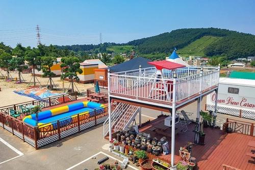an aerial view of a water park with a playground at Seocheon Beach Glamping in Seocheon