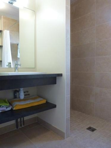 une salle de bain avec un lavabo et un miroir dans l'établissement Gasmim79 - Maison pour 6 personnes située dans un parc arboré à Gassin, à Gassin