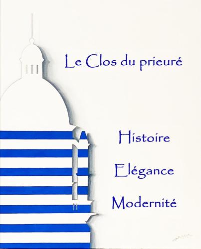 un dessin d'une bouteille à rayures bleues et blanches dans l'établissement Le clos du prieuré - Les Gîtes de la Côte d'Amour, à Batz-sur-Mer