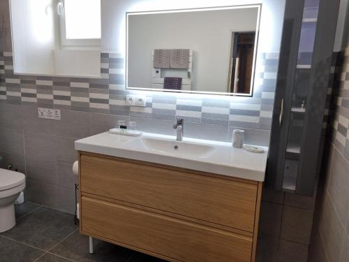 a bathroom with a sink and a mirror at Le Clos de la Canéda in Sarlat-la-Canéda