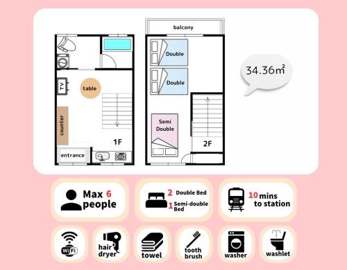 a screenshot of a cell phone with a diagram of a house at Guest House KANOYA 大阪城まで徒歩15分,京橋で古民家貸切,USJ,京都,神戸にも好アクセス in Osaka