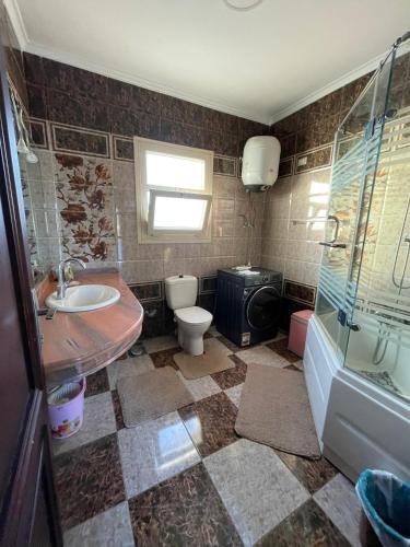 a bathroom with a sink and a toilet and a shower at The Grand Penthouse in Cairo