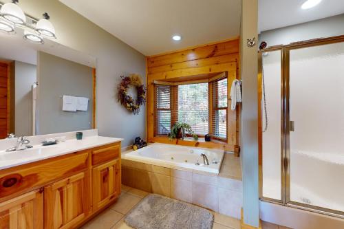 a bathroom with a tub and a sink and a shower at Mama Bear's Dream in Sevierville