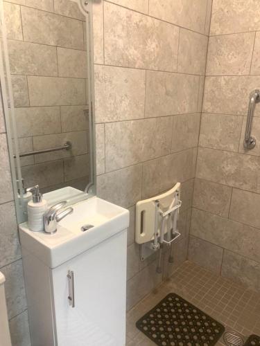 a bathroom with a white sink and a mirror at Kate's Rest in Kilkenny
