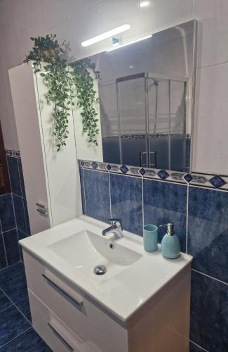 a bathroom with a sink and a mirror at Villa San Perella in Cangas de Morrazo