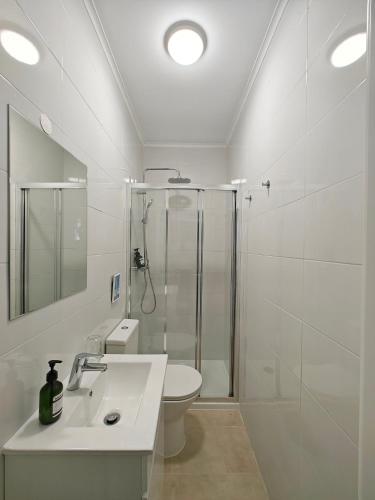 a bathroom with a shower and a sink and a toilet at Carnide 1913 E - 1BR apt in Lisbon