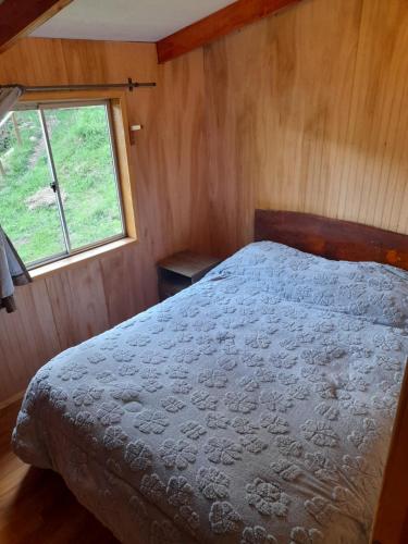 a bedroom with a bed and a window at cabaña el descanso in Lago Ranco