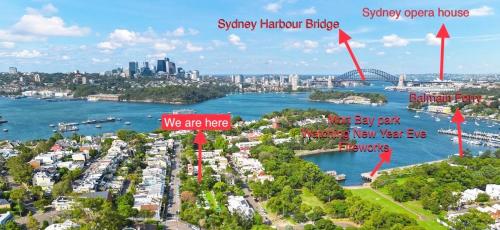 a map of the sydney harbor bridge and the city at Modern studio, Minutes to Ferry, City, CBD in Sydney