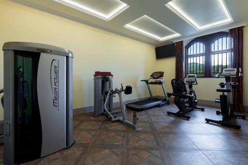 a gym with treadmills and machines in a room at Schloss Lieser, Autograph Collection in Lieser