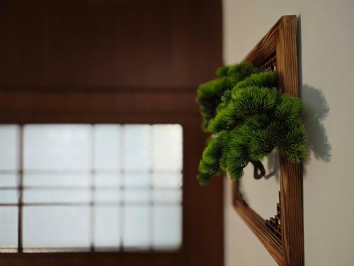 a green plant on the side of a mirror at FuqianRED in Tainan