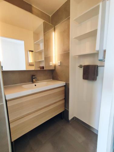 une salle de bain avec un lavabo et un miroir dans l'établissement Marina Maëva Privé, au Grau-du-Roi