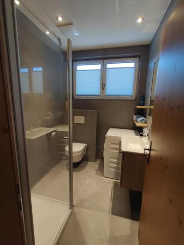 a bathroom with a toilet and a sink at Bikers Paradise Studios in Oberlängenfeld