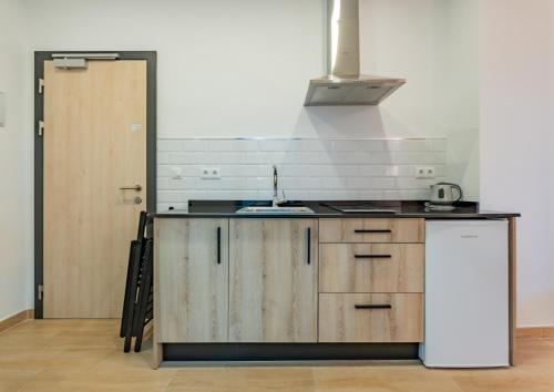 a kitchen with a sink and a refrigerator at El Nogal Home in Málaga