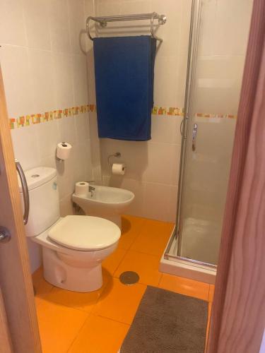 a bathroom with a toilet and a shower at Casa Sylvia in Algeciras