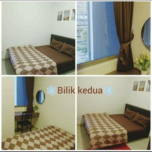 four pictures of a bedroom with a bed and a window at 4H Guesthouse Cameron Highland in Brinchang