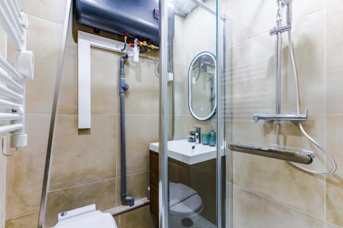 une salle de bain avec une douche, des toilettes et un lavabo dans l'établissement Studio refait à neuf 2 pers Bastille - Oberkampf, à Paris