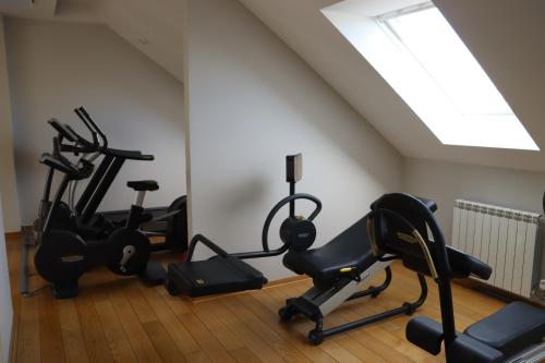 a gym with several exercise bikes in a room at Zepter Hotel Belgrade, member of Zepter Hotels in Belgrade