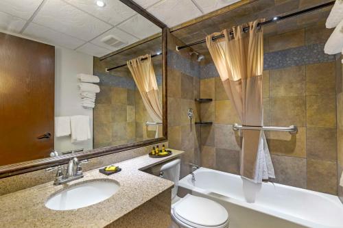 a bathroom with a toilet and a sink and a shower at Best Western Plus Longbranch Hotel & Convention Center in Cedar Rapids