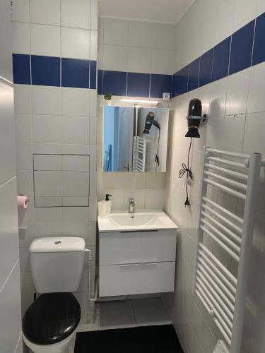 a small bathroom with a toilet and a sink at Appartement 2 pièces avec Projecteur à 100m du métro in Saint-Ouen