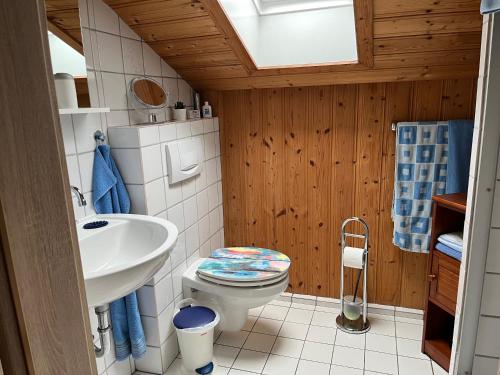 a bathroom with a toilet and a sink at Ferienwohnung Aigner in Bischofswiesen
