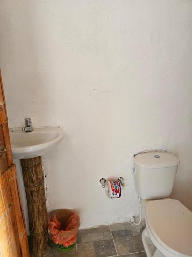 a bathroom with a toilet and a sink at Estadero Los hoyos in Villavieja