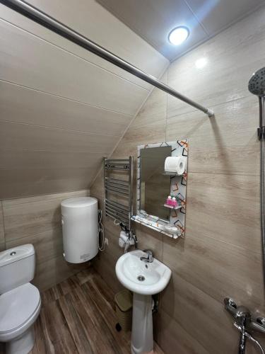 a small bathroom with a toilet and a sink at MaRu House in Dilijan
