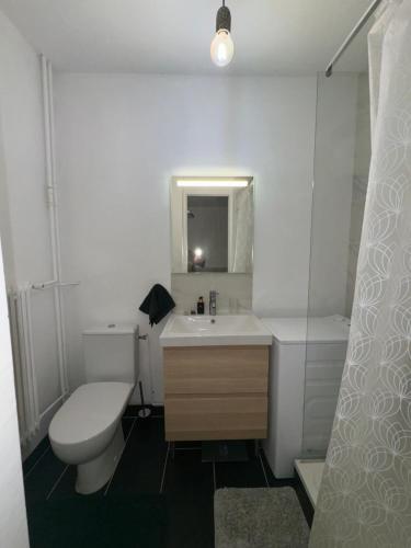 une salle de bain blanche avec des toilettes et un lavabo dans l'établissement studio paris 13, à Paris