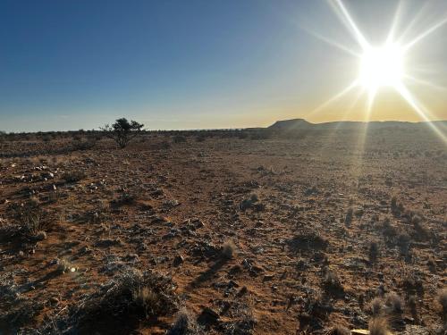 a view of a desert with the sun in the sky at Opiklip Wild Camping in Pofadder