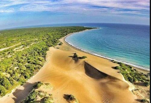 an aerial view of a beach and the ocean at Villa Los Almendros - 2 private pools tennis pickle ball in Baní