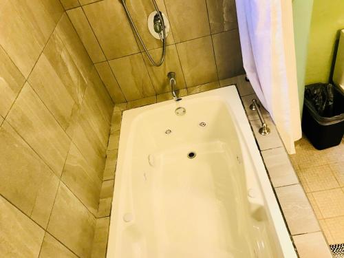 eine Badewanne in einem Badezimmer mit Dusche in der Unterkunft Family vacation home, 10 miles from downtown Pv romantic zone, ocean frontage in Puerto Vallarta