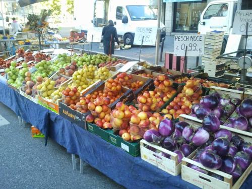 a display of fruits and vegetables at a market at Lago Maggiore Holiday House with Panoramic Views in Dumenza