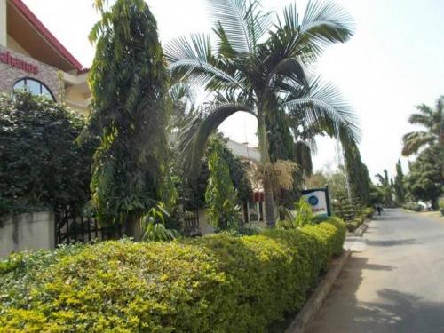 a row of trees and bushes in front of a building at Bahamas Hotels International in Abuja