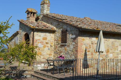 a table and an umbrella in front of a building at Charming Holiday Home with swimming pool, Siena Tuscany, wi-fi, pets allowed in Serre di Rapolano
