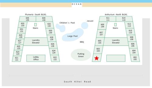 a map of a picnic spot list with a picnic salt list diagram at Kauhale Makai Condo on the Beach in Kihei