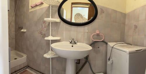 une salle de bain avec un lavabo et un miroir dans l'établissement SP330-027 Maison SAINT PIERRE LA MER, à Saint Pierre La Mer