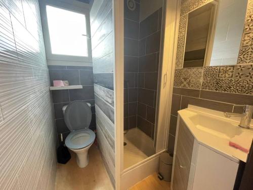 une salle de bain avec toilettes et lavabo dans l'établissement Appartement Studio 4 couchages ARGELES SUR MER AR070-2037, à Argelès-sur-Mer
