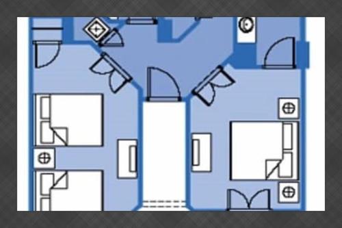 a floor plan of a house with blue at Stunning Ocean Front OO Resort 7th Floor 2 Bdr in Myrtle Beach