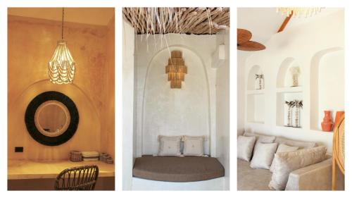 three different pictures of a living room with a couch at Cape Beach Villa Samui in Ban Bang Po