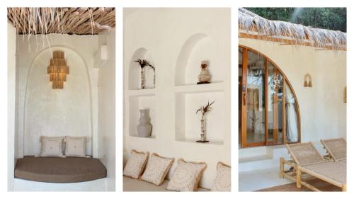 three pictures of a room with a table and a chair at Cape Beach Villa Samui in Ban Bang Po