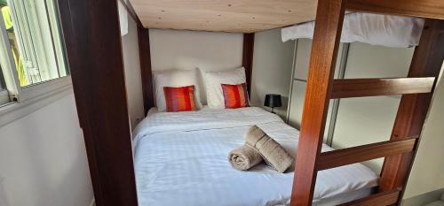 a bedroom with a bunk bed with two pillows at VILLA DODO TER la in Saint-Pierre