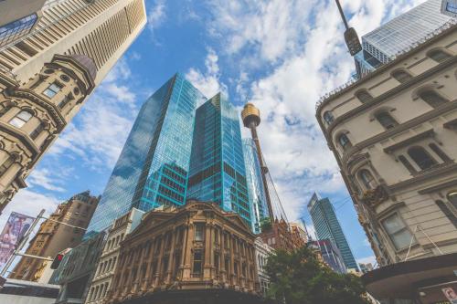 a view of a tall building in a city at Metro Hotel Marlow Sydney Central in Sydney