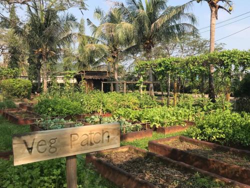 a vegetable garden with a sign that says veggie garden at Aleenta Hua Hin - Pranburi - The Small Luxury Hotels of the World in Pran Buri