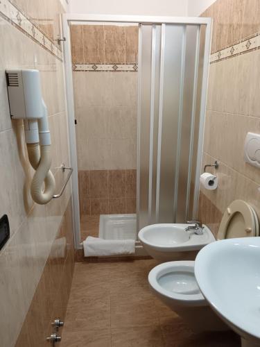 un bagno con wc, lavandino e doccia di Appartamento Privato Simone a Roma
