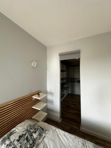 a bedroom with a bed and a closet at Appart du faubourg in Valence