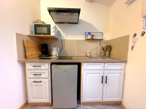 a small kitchen with a sink and a microwave at Studio coeur du village, Lorgues in Lorgues