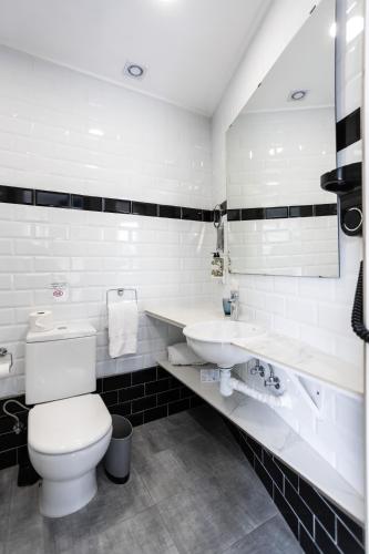 a white bathroom with a toilet and a sink at Venecia Plaza Centro in Valencia