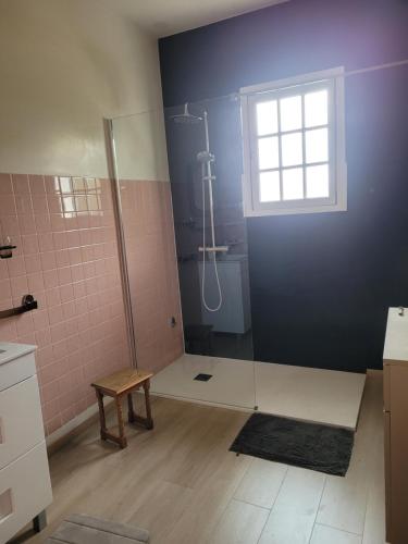 La salle de bains est pourvue d'une douche et d'une fenêtre. dans l'établissement CASA DI SIGNARE, à Ventiseri